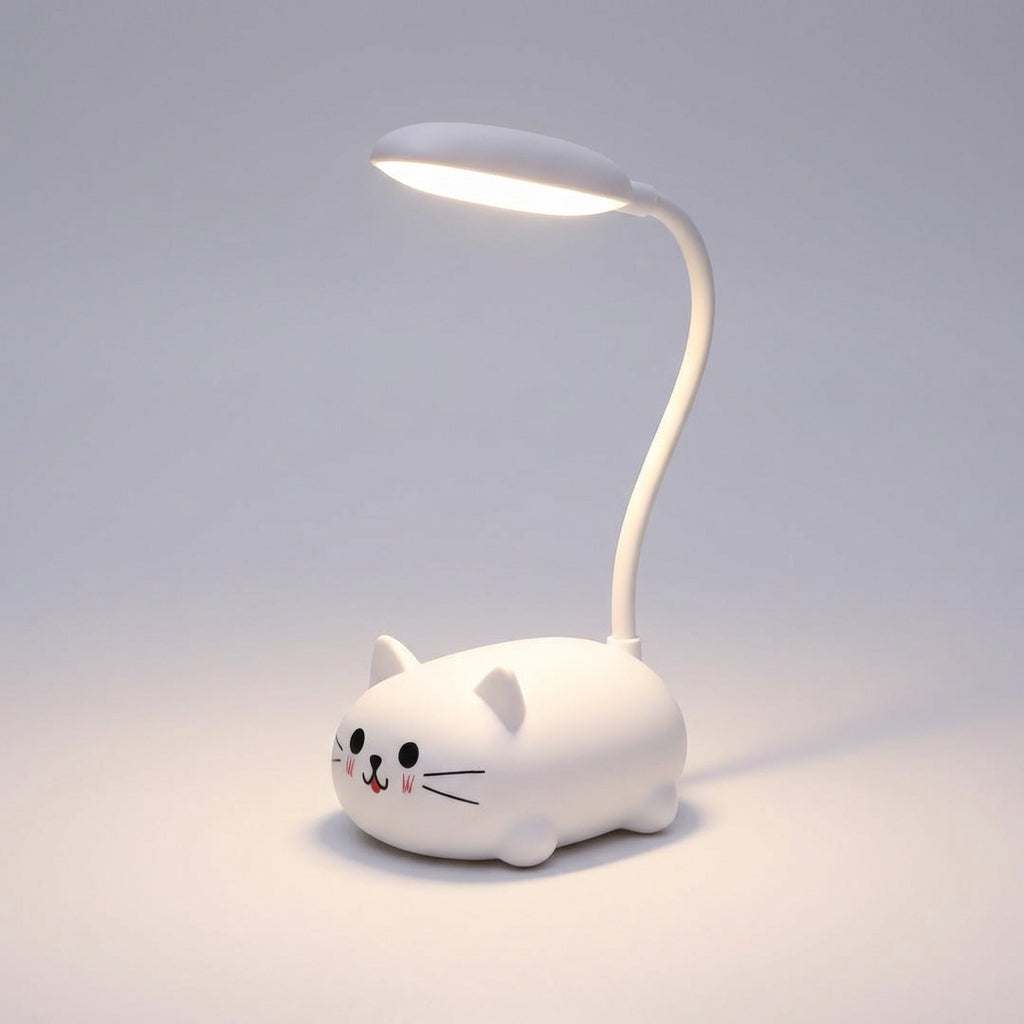 Lámpara de Escritorio LED con Cuello Ajustable – Diseño Compacto de Gato en Azul, Rosa, Blanco y Verde