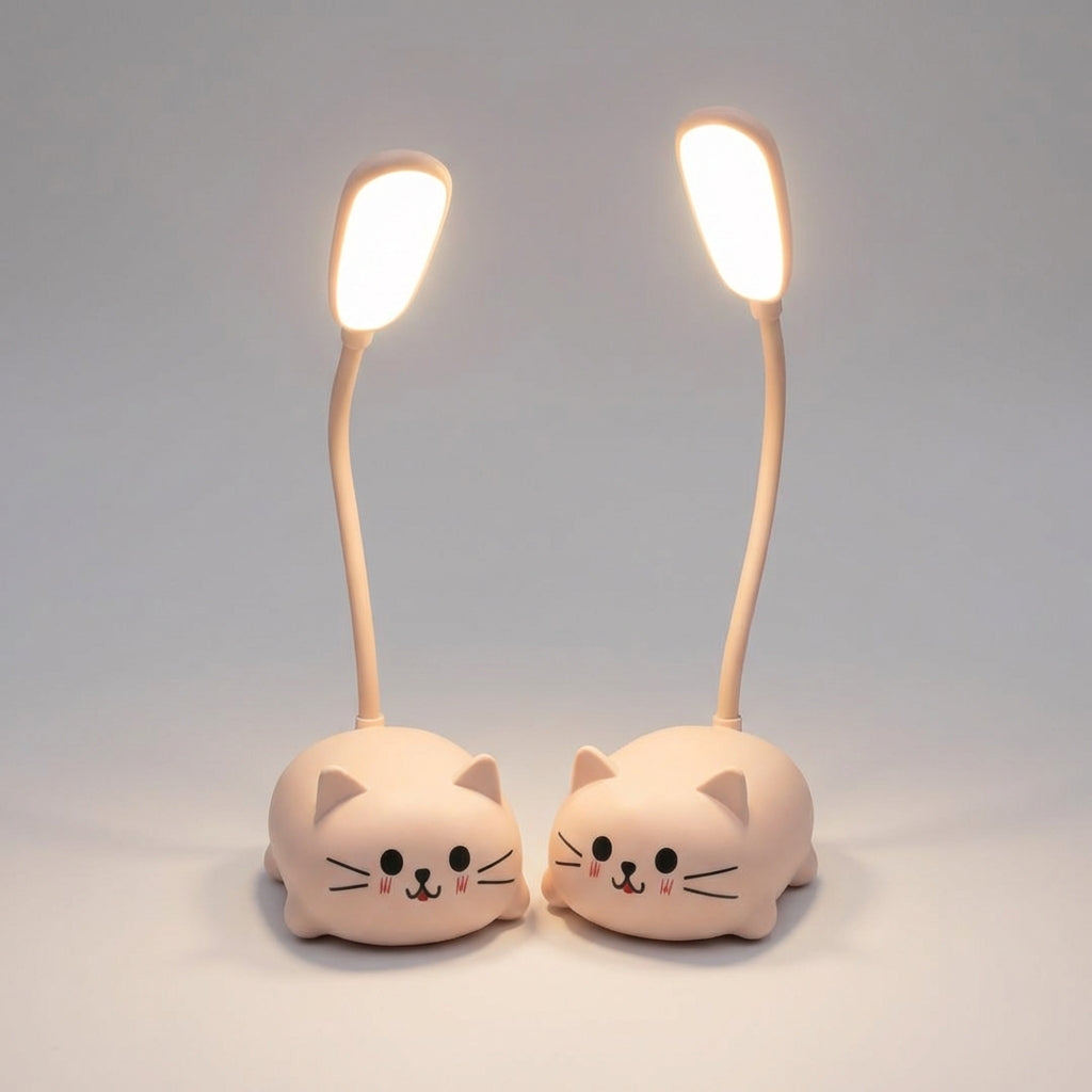 Lámpara de Escritorio LED con Cuello Ajustable – Diseño Compacto de Gato en Azul, Rosa, Blanco y Verde