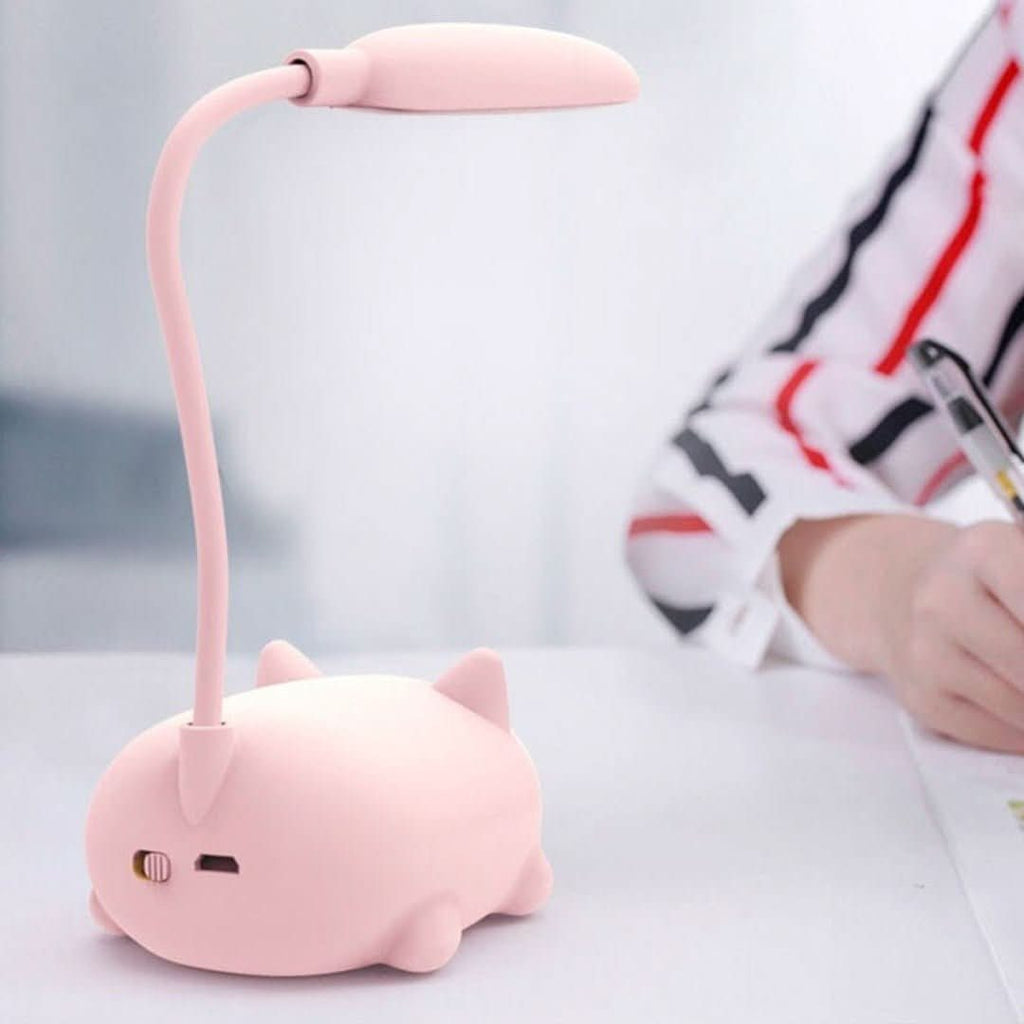 Lámpara de Escritorio LED con Cuello Ajustable – Diseño Compacto de Gato en Azul, Rosa, Blanco y Verde