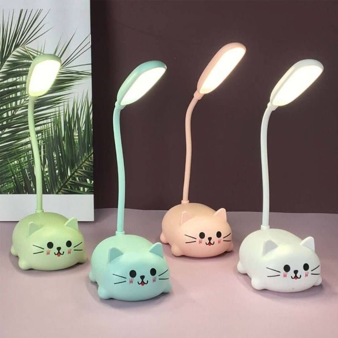 Lámpara de Escritorio LED con Cuello Ajustable – Diseño Compacto de Gato en Azul, Rosa, Blanco y Verde