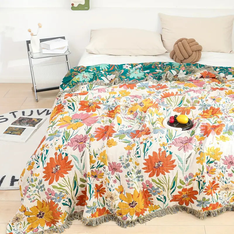 Manta de Algodón Floral en Floración para Todas las Temporadas
