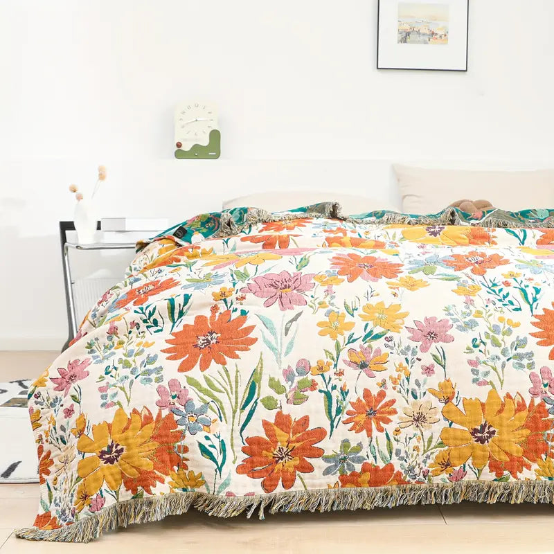 Manta de Algodón Floral en Floración para Todas las Temporadas