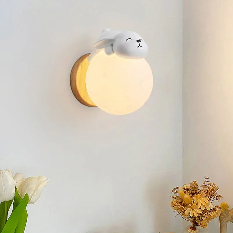 Lámpara de luna para habitación infantil – Lámpara de pared de madera con figura de oso