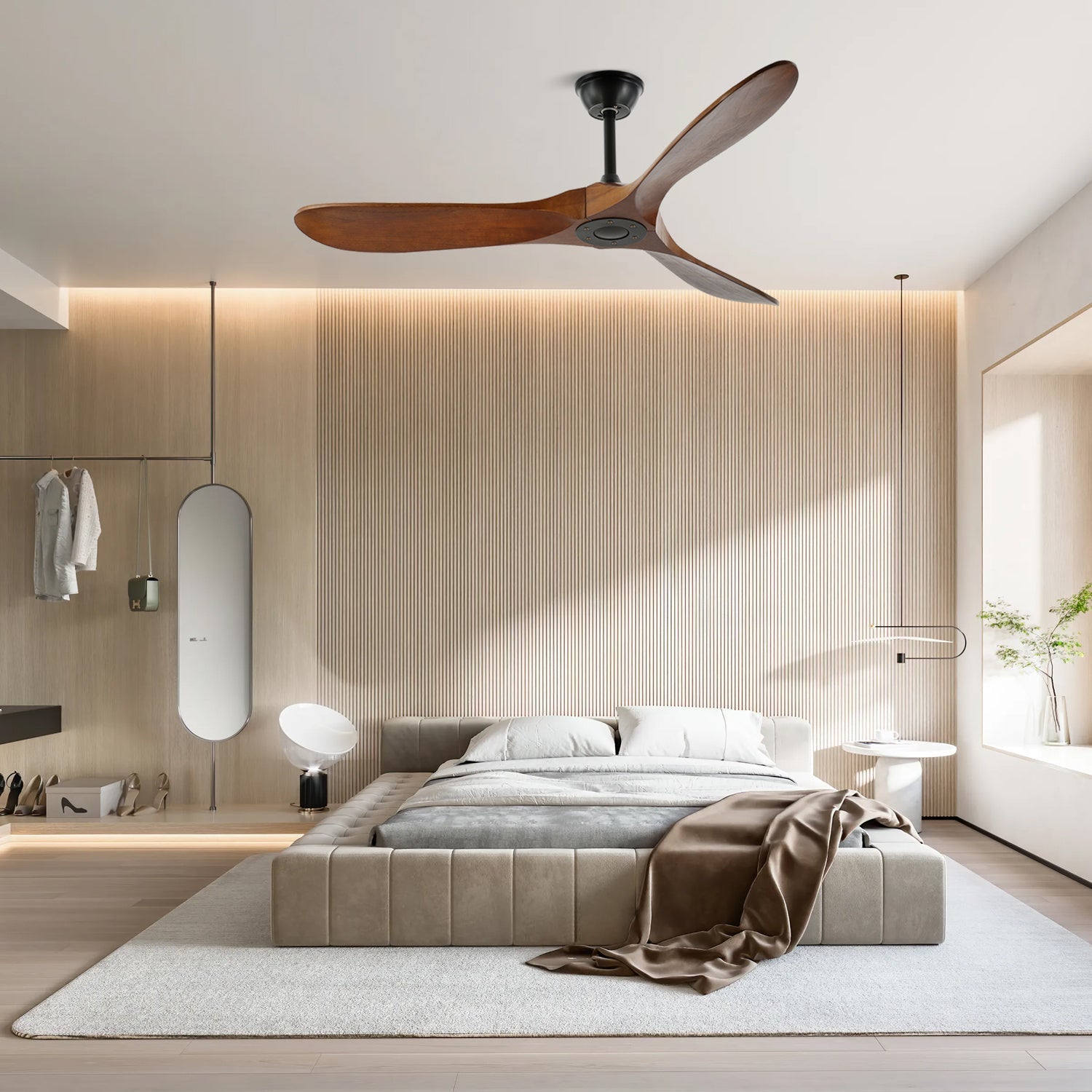 Ventilador de Techo Moderno Leno de Madera de Nogal con Control Remoto