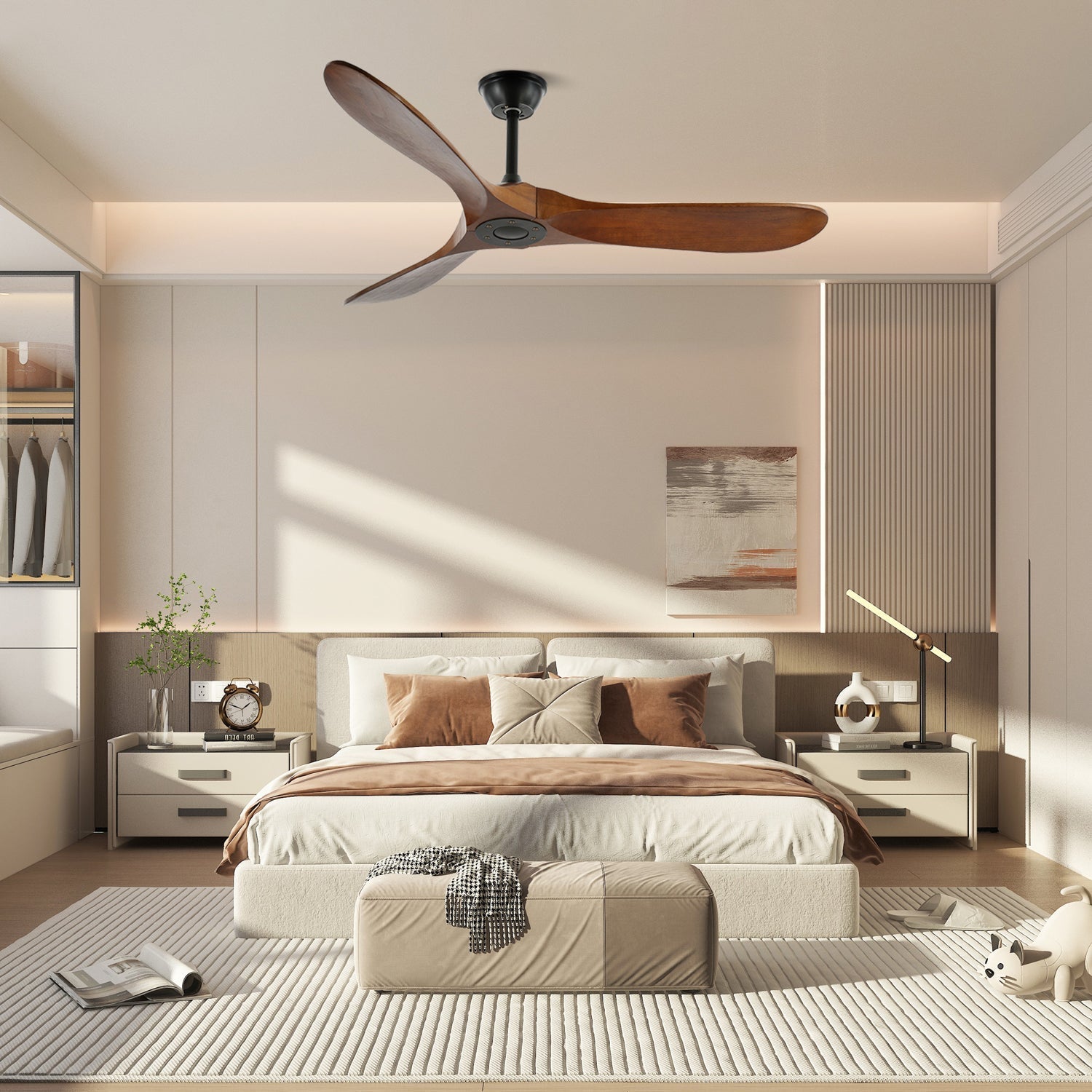 Ventilador de Techo Moderno Leno de Madera de Nogal con Control Remoto