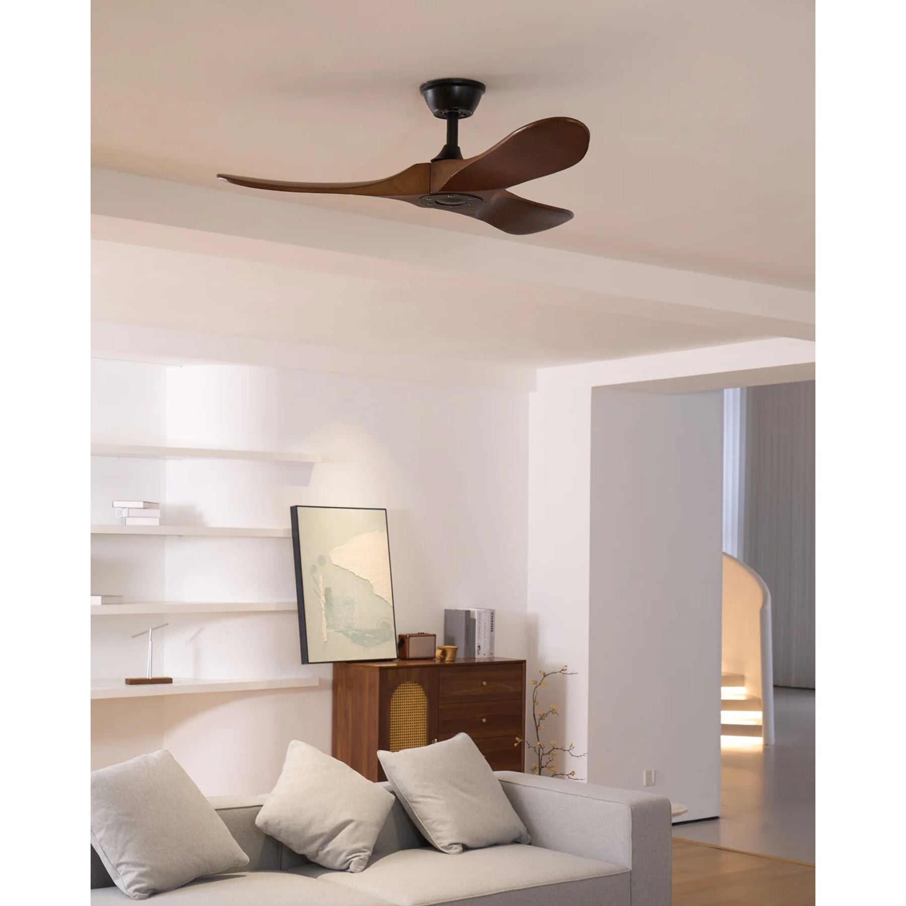 Ventilador de Techo Moderno Leno de Madera de Nogal con Control Remoto