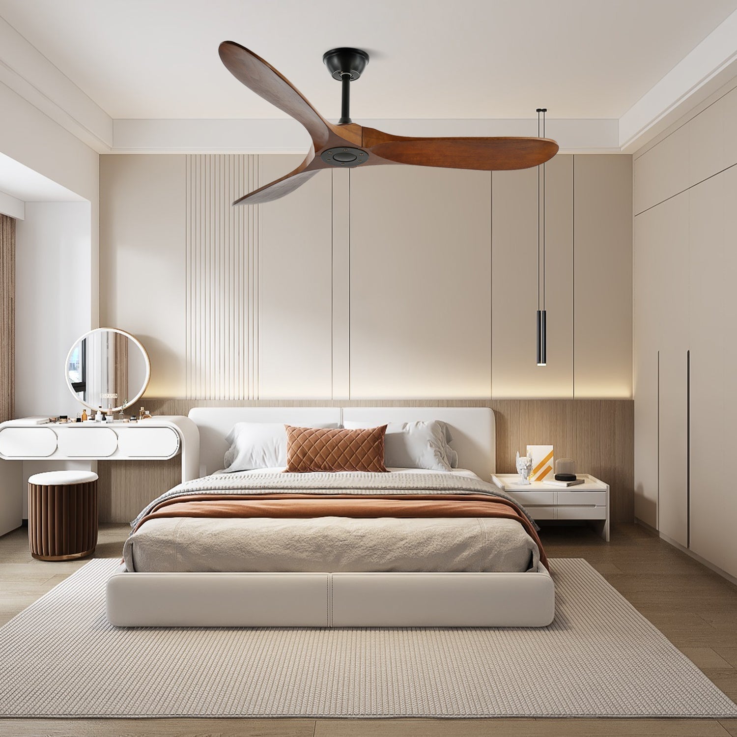 Ventilador de Techo Moderno Leno de Madera de Nogal con Control Remoto