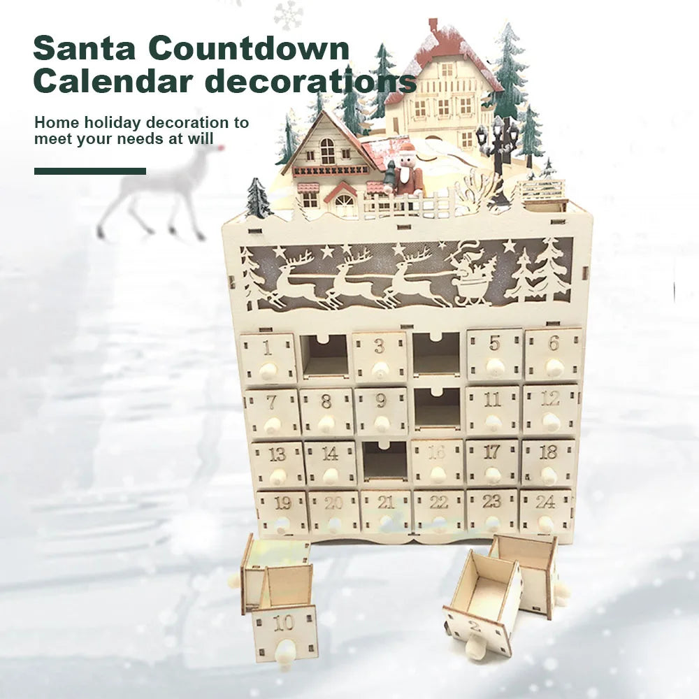 Calendario de Adviento de Madera LumiFest – 24 Compartimentos con Luz LED Cálida y Ambiente Navideño
