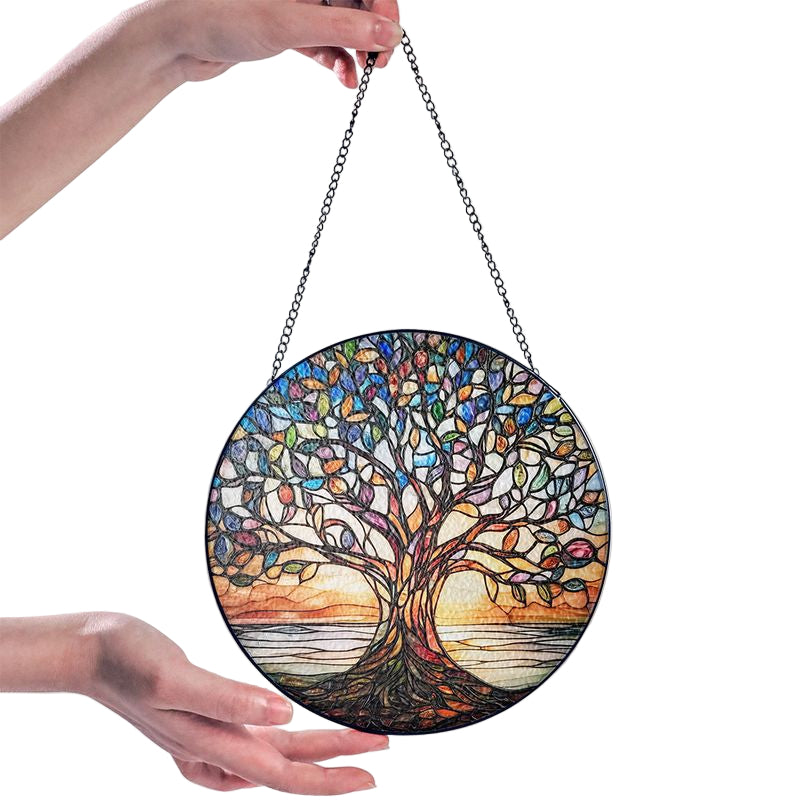 Atrapa Sol Vida Árbol Hecho a Mano Vidrio de Plomo