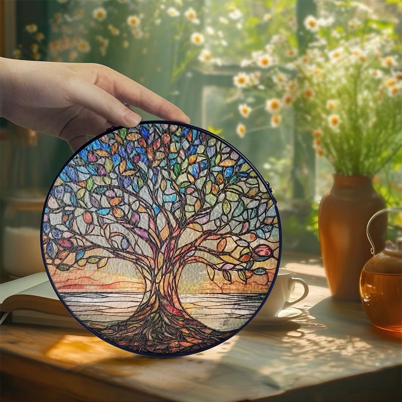 Atrapa Sol Vida Árbol Hecho a Mano Vidrio de Plomo
