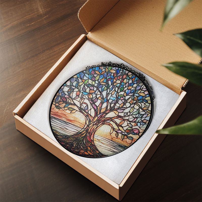 Atrapa Sol Vida Árbol Hecho a Mano Vidrio de Plomo