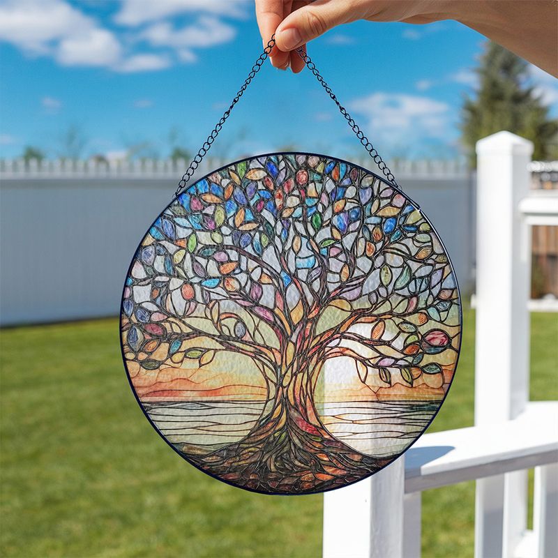 Atrapa Sol Vida Árbol Hecho a Mano Vidrio de Plomo