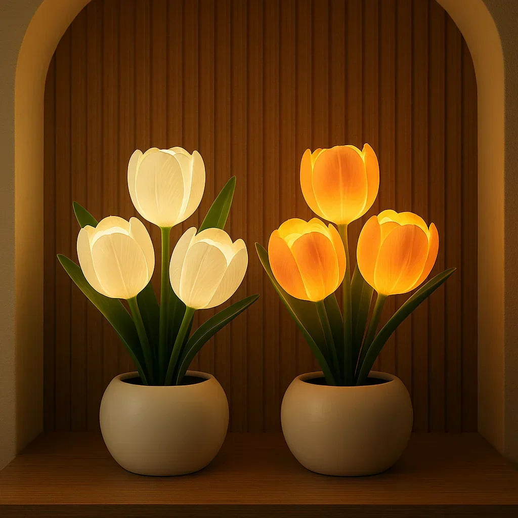 Lámpara LED Decorativa de Tulipanes con Luz Cálida y Iluminación Regulable