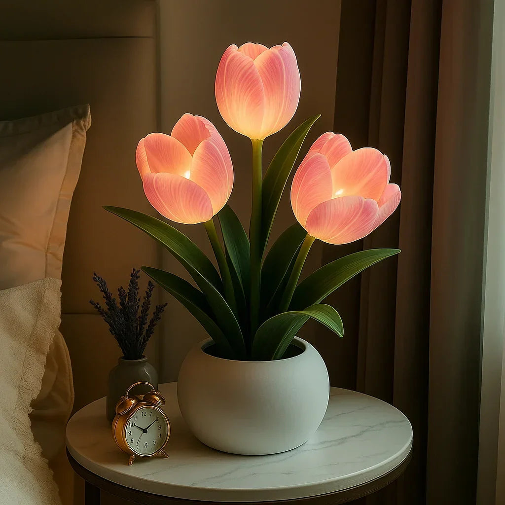 Lámpara LED Decorativa de Tulipanes con Luz Cálida y Iluminación Regulable