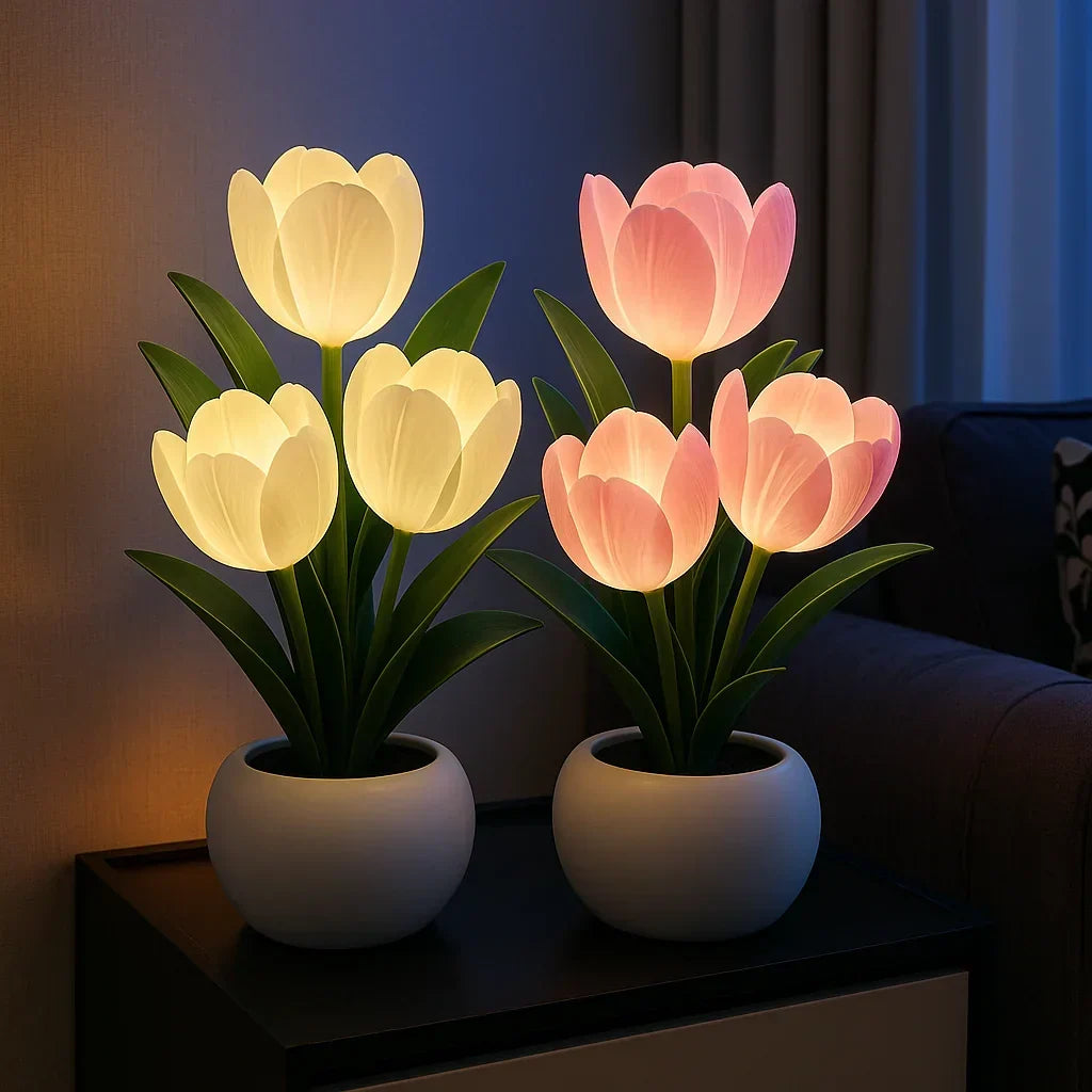Lámpara LED Decorativa de Tulipanes con Luz Cálida y Iluminación Regulable