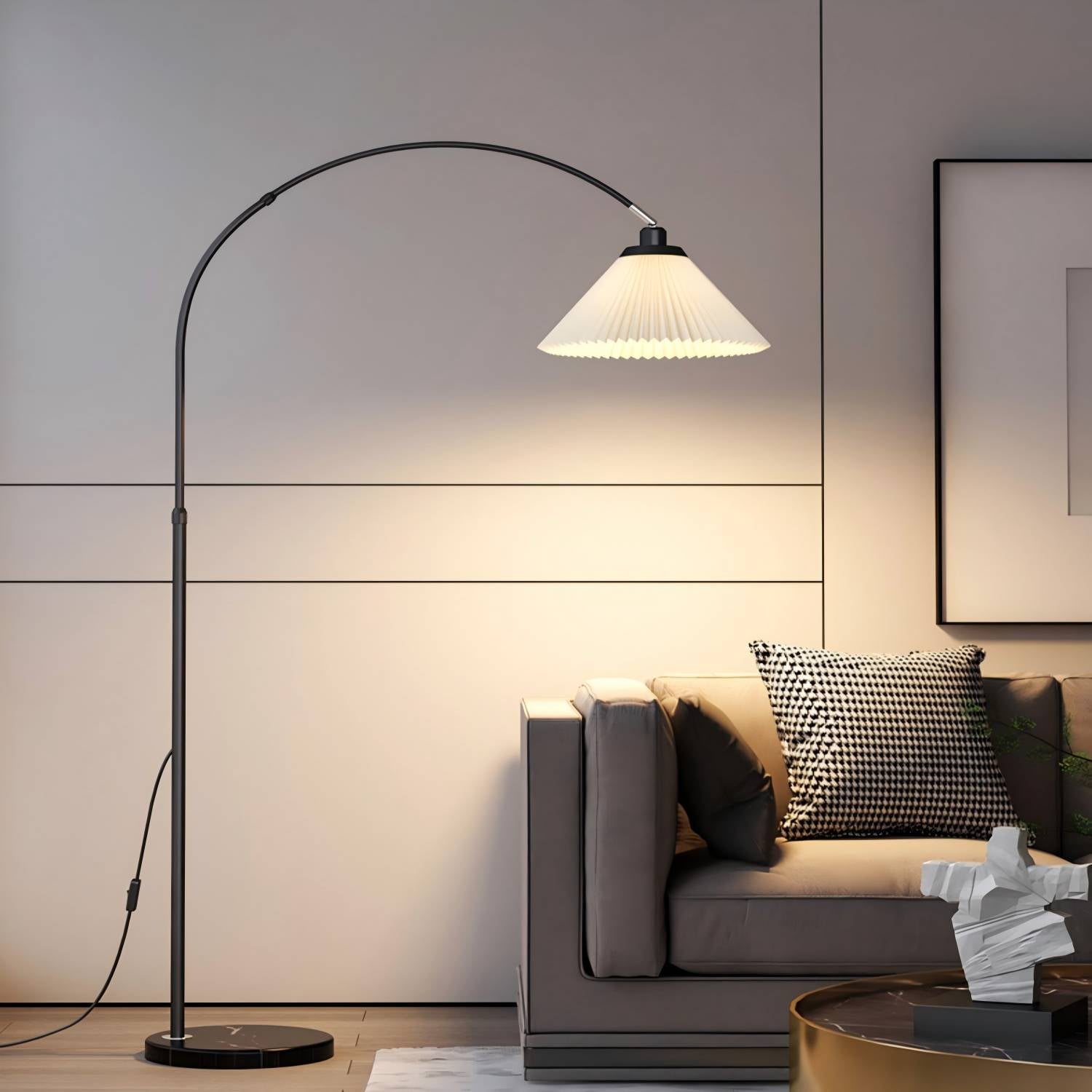 Valoura | Lámpara de Pie Elegante con Arco Ajustable y Luz Tri-Color para Sala de Estar o Dormitorio