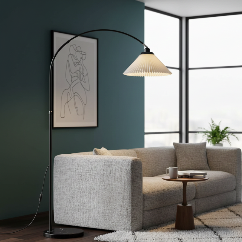 Valoura | Lámpara de Pie Elegante con Arco Ajustable y Luz Tri-Color para Sala de Estar o Dormitorio