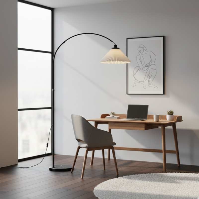 Valoura | Lámpara de Pie Elegante con Arco Ajustable y Luz Tri-Color para Sala de Estar o Dormitorio