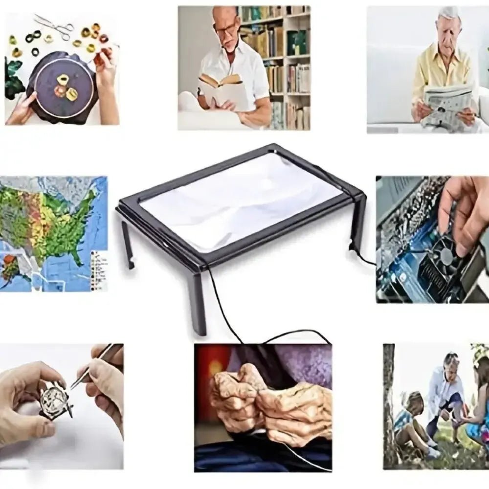 TEXTDESK – Loupe de table pliable 3x avec éclairage LED pour lecture sans les mains