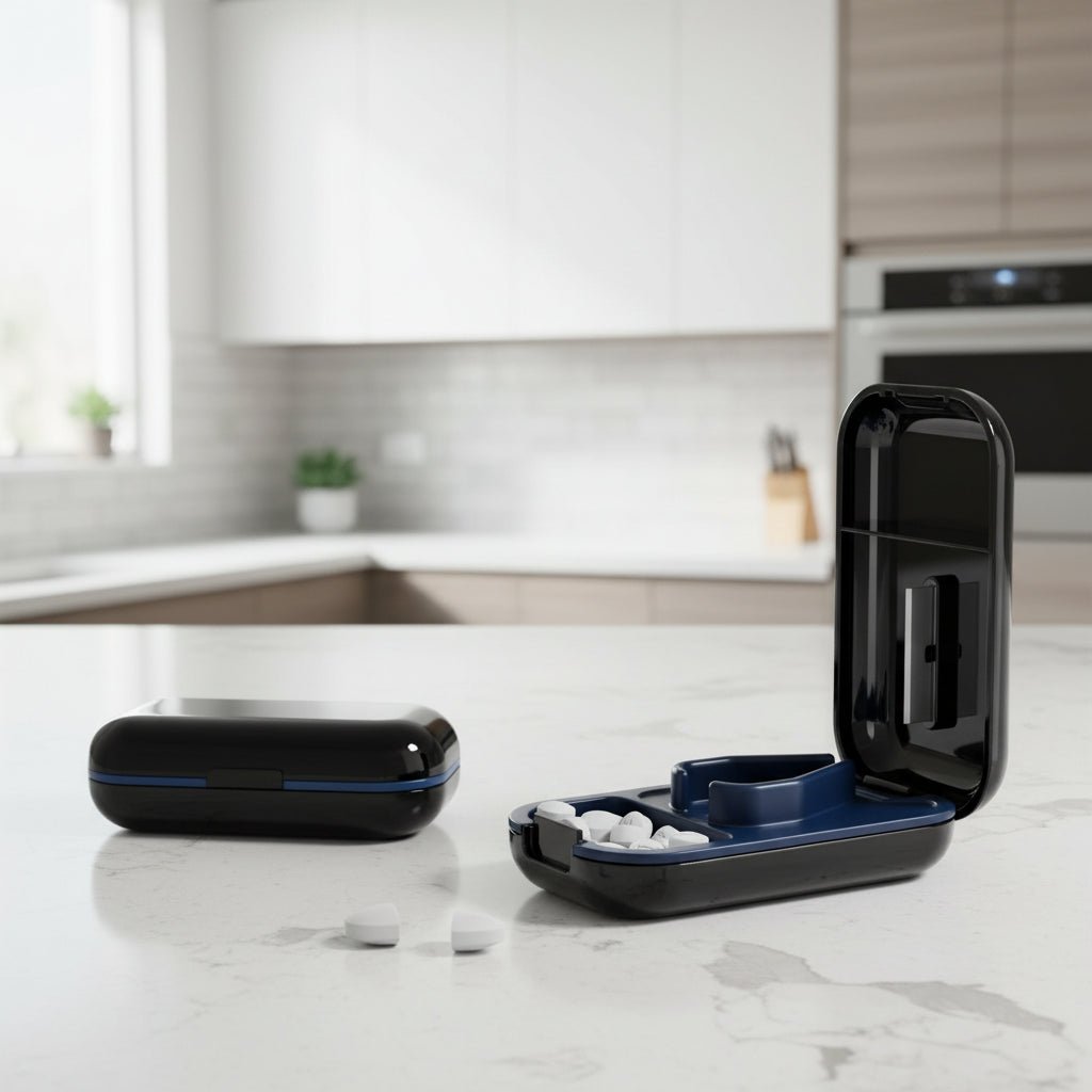 CAREEDGE – Cortador de tabletas seguro con caja de almacenamiento invisible