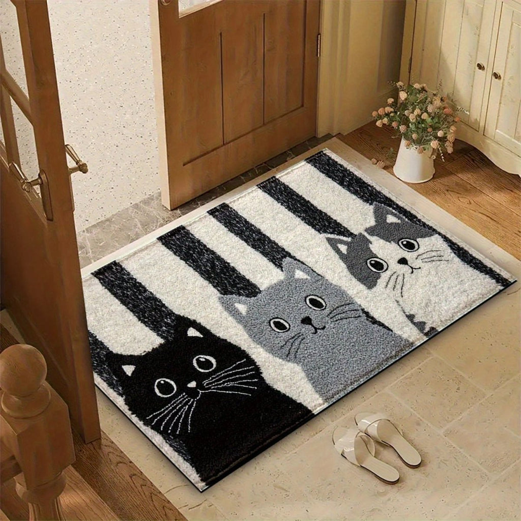 MIAUMAT – Felpudo de Gato de Caricatura a Rayas para Interiores y Exteriores