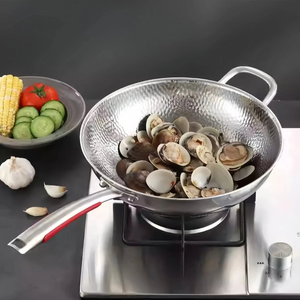 Wok de titanio premium con fondo redondo para cocinas de inducción y salteado sin esfuerzo