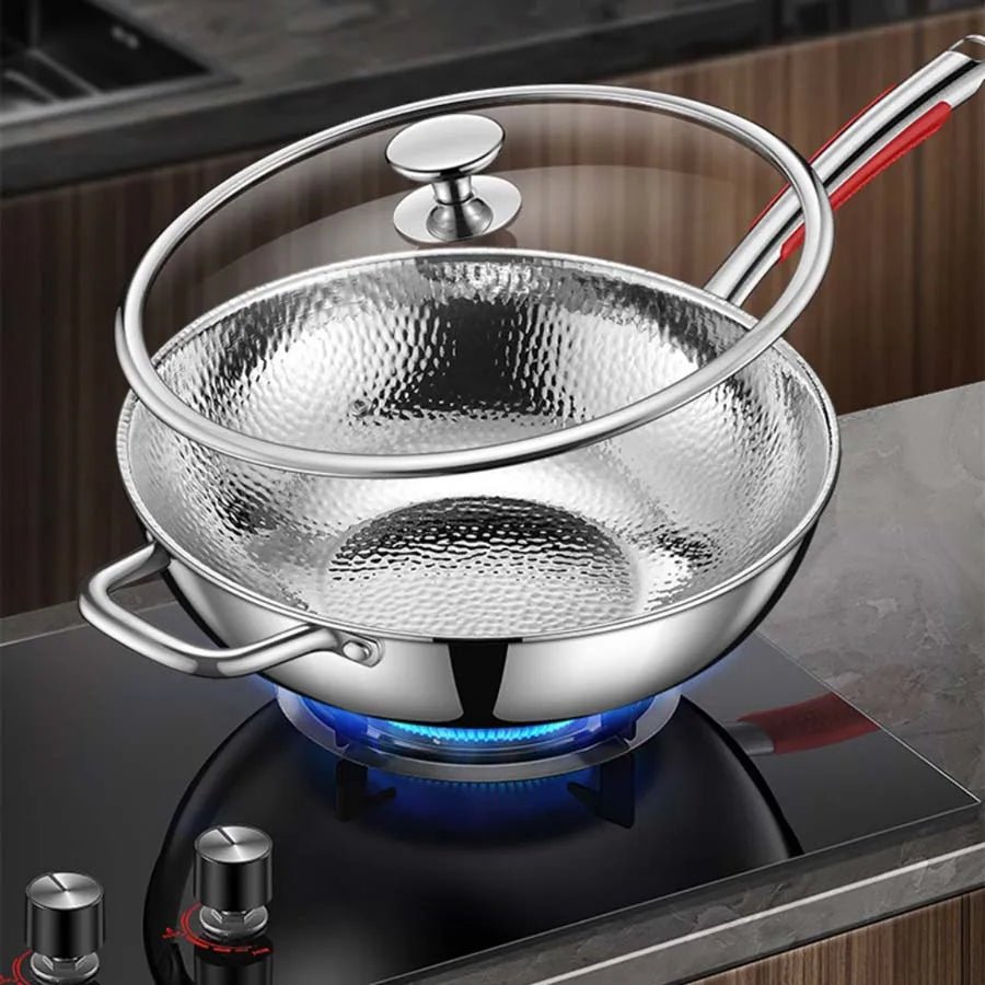 PANVION – Wok de Titanio Premium con fondo redondo para cocinas de inducción y fácil salteado