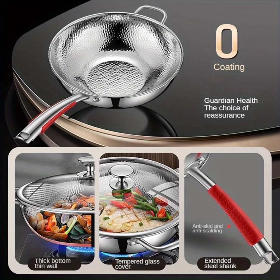 Wok de titanio premium con fondo redondo para cocinas de inducción y salteado sin esfuerzo