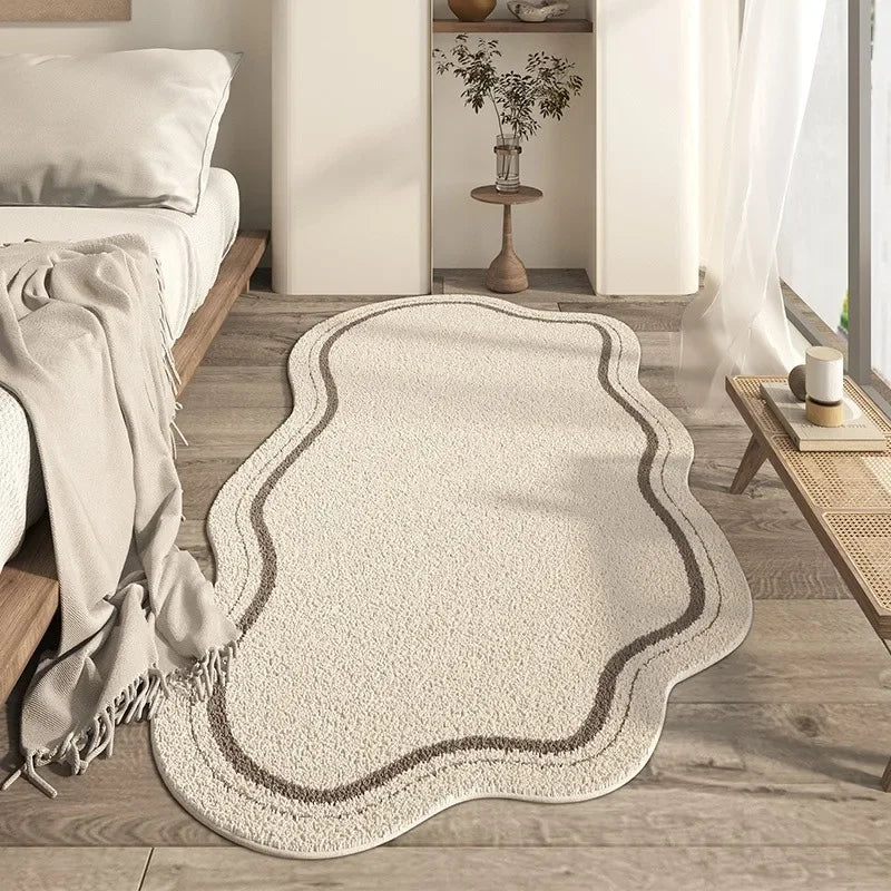 COZYART – Alfombra abstracta suave color crema con diseño irregular y parte inferior antideslizante
