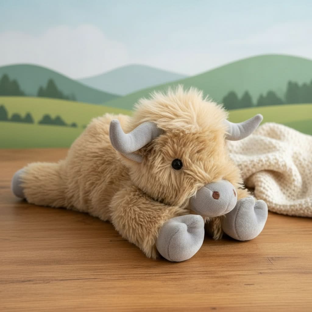 HEATHERMO – Charmant jouet en peluche de vache des Highlands avec un charme rustique et douillet