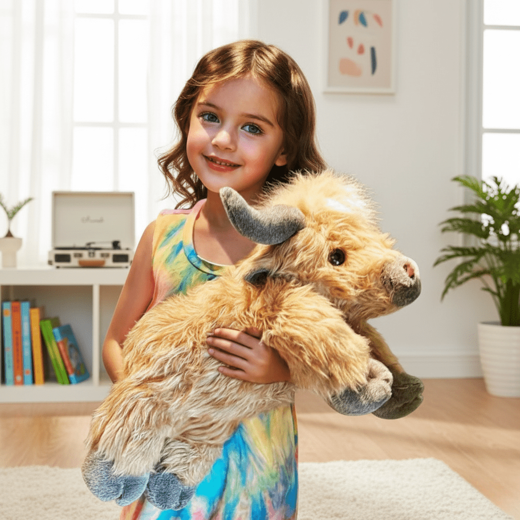 HEATHERMO – Charmant jouet en peluche de vache des Highlands avec un charme rustique et douillet