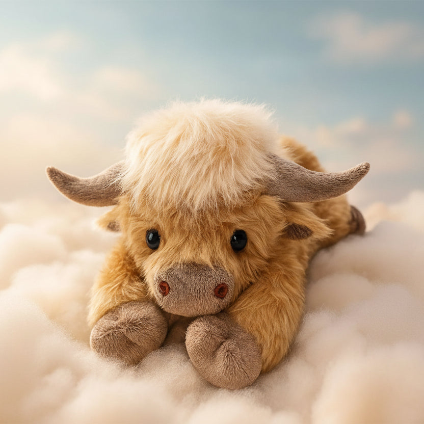 HEATHERMO – Charmant jouet en peluche de vache des Highlands avec un charme rustique et douillet