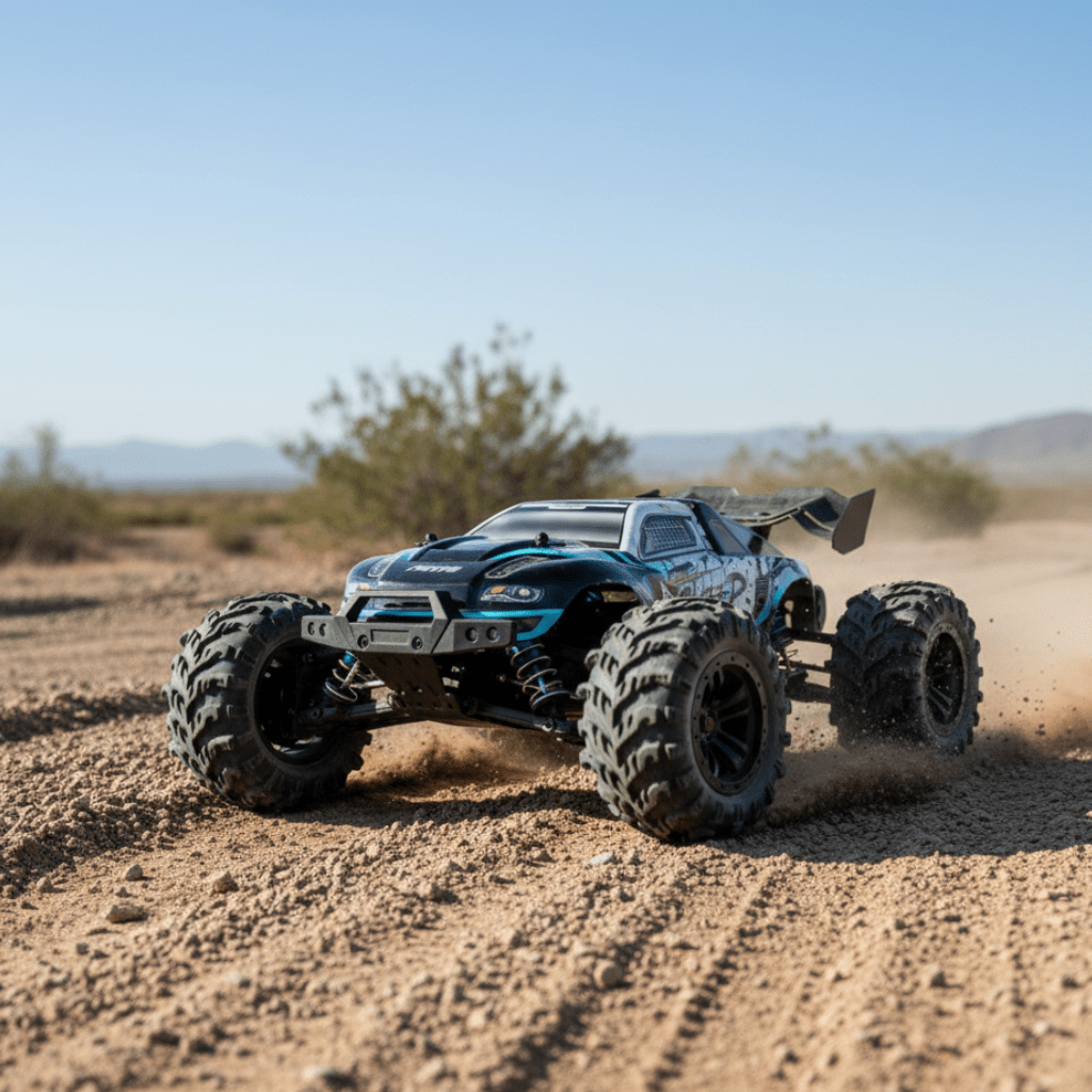 DUSTFORCE – Camión eléctrico 1:16 con tracción en las cuatro ruedas, faros LED y neumáticos de perfil