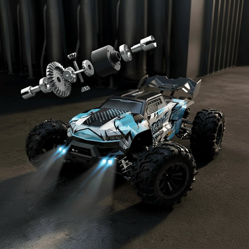 DUSTFORCE – Camión eléctrico 1:16 con tracción en las cuatro ruedas, faros LED y neumáticos de perfil