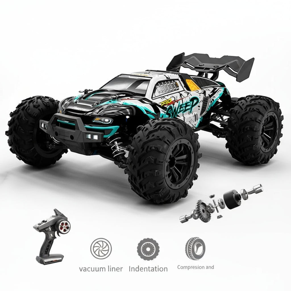 DUSTFORCE – Camión eléctrico 1:16 con tracción en las cuatro ruedas, faros LED y neumáticos de perfil