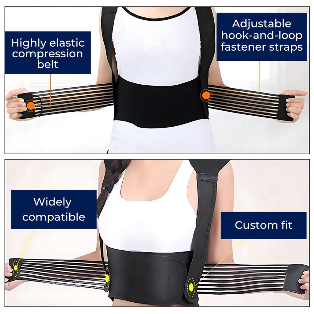 BowLift | Faja de Soporte para Espalda Autocalentable | Corrector de Postura Calentado Ajustable para Alivio del Dolor de Espalda y Mejora de la Postura