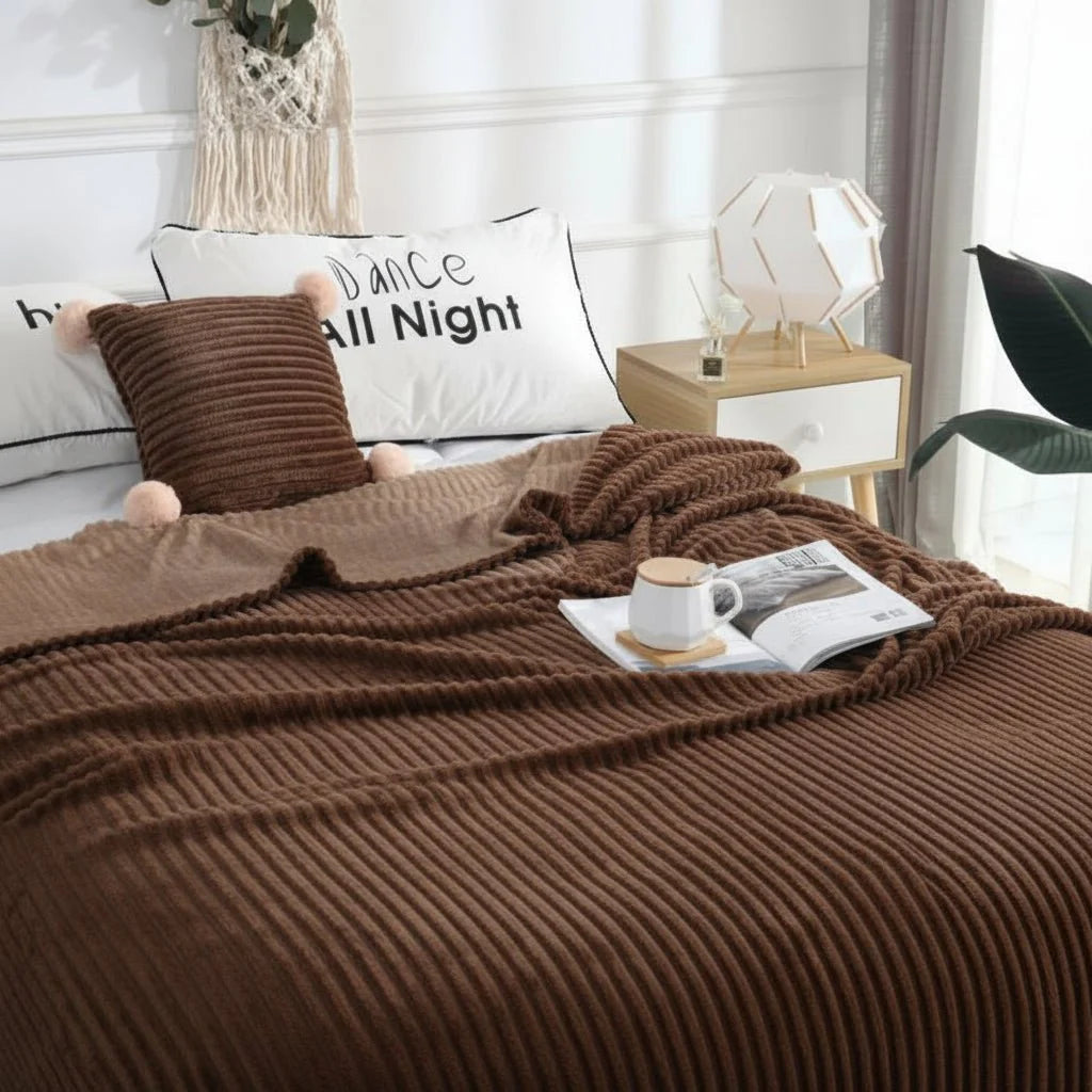 STRIPEWARM – Manta de franela de felpa ancha con diseño de rayas