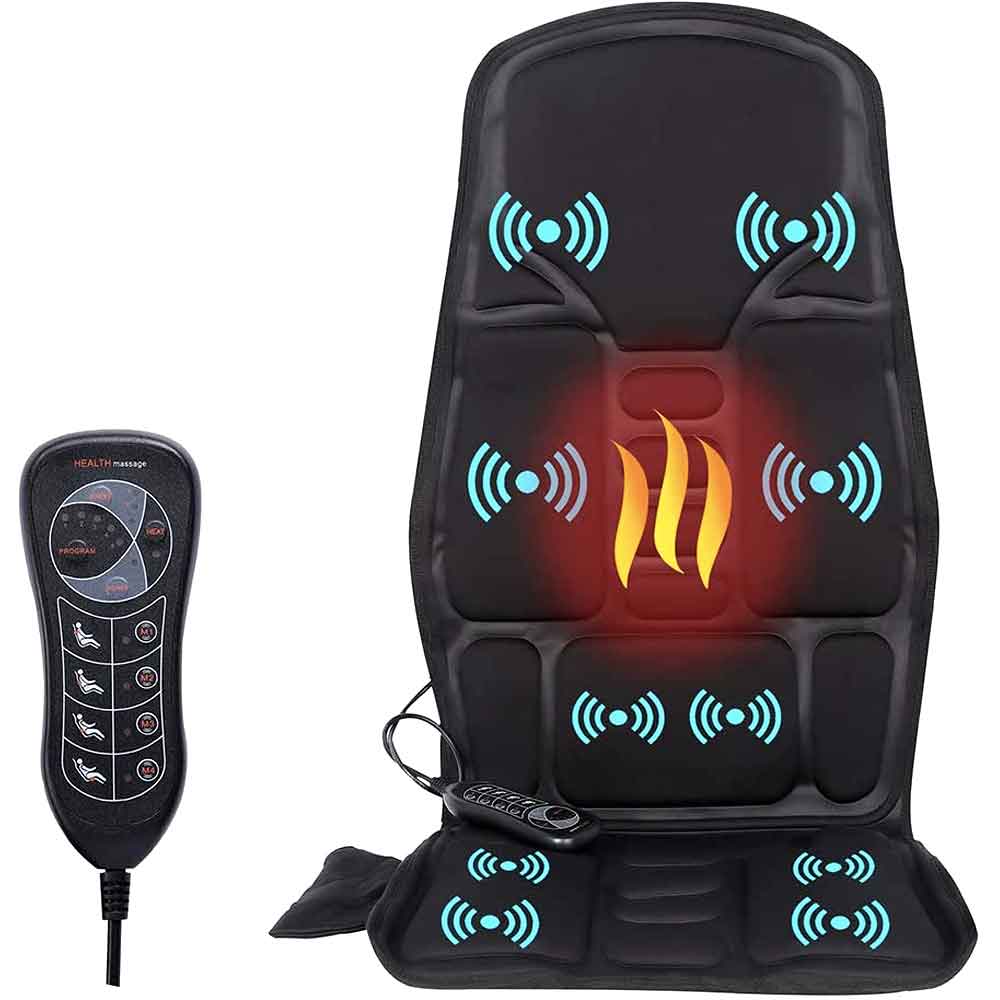 Almohadilla de masaje ergonómica | Masaje Shiatsu y de vibración para cuello, espalda y muslos | Función de calor opcional | Incluye adaptador de coche y control remoto