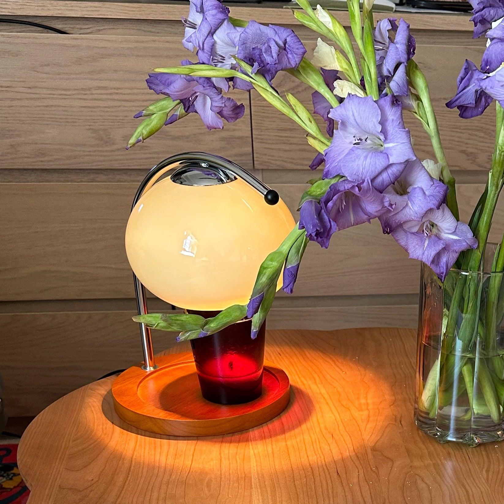 Lámpara calentadora de velas de vidrio y madera