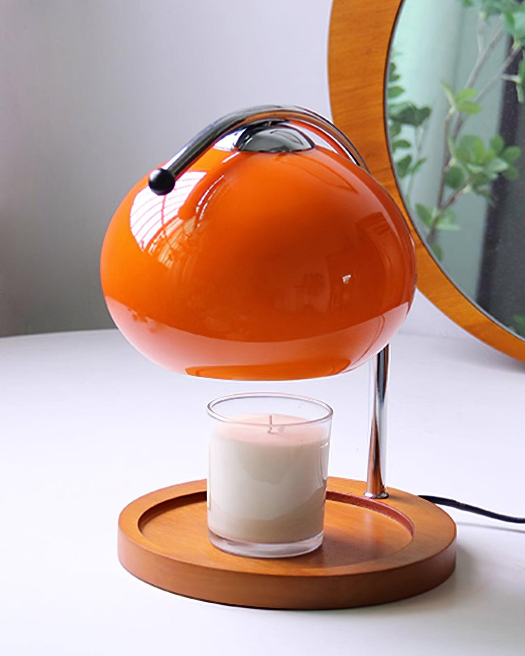 Lámpara calentadora de velas de vidrio y madera