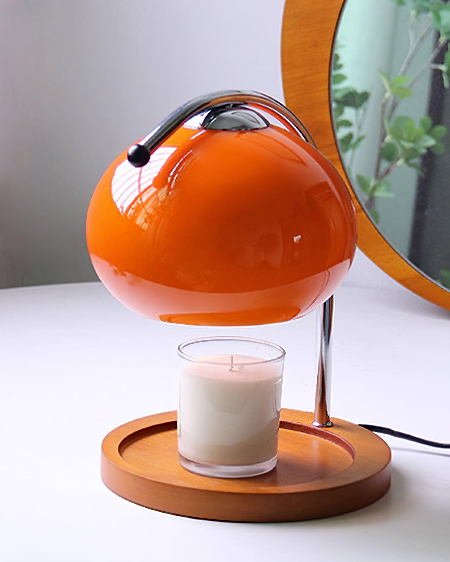 Lámpara calentadora de velas de vidrio y madera
