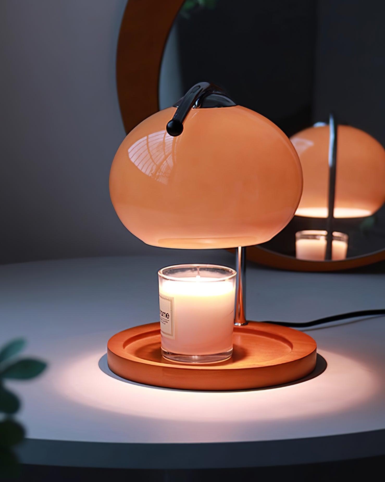 Lámpara calentadora de velas de vidrio y madera