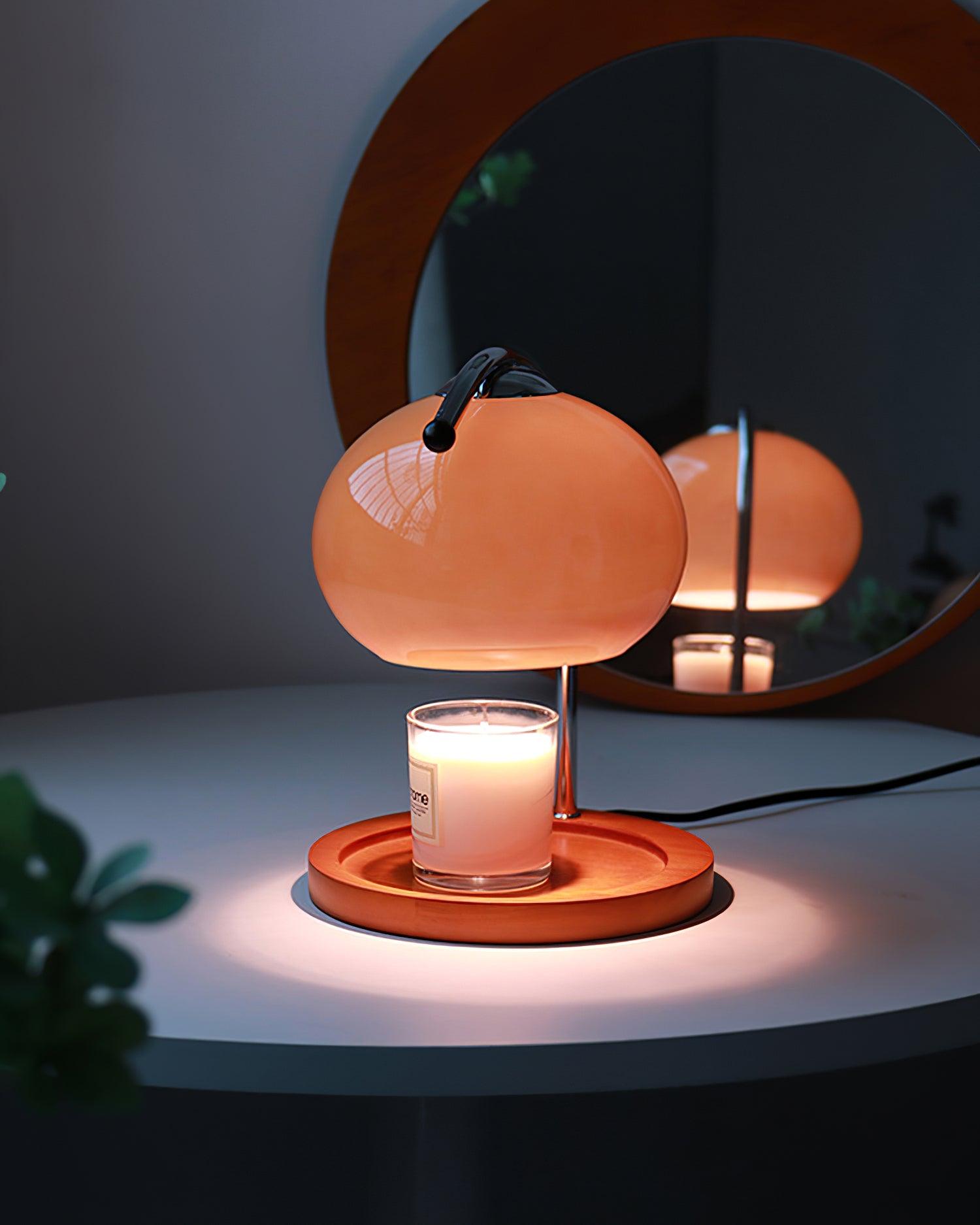 Lámpara calentadora de velas de vidrio y madera