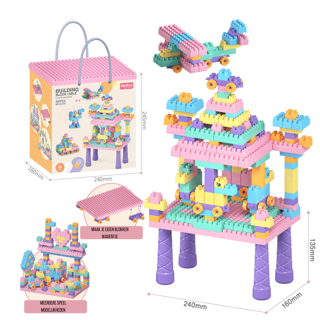 Set de Mesa de Construcción Creativa – Mesa de Juego con 500 Piezas de Bloques
