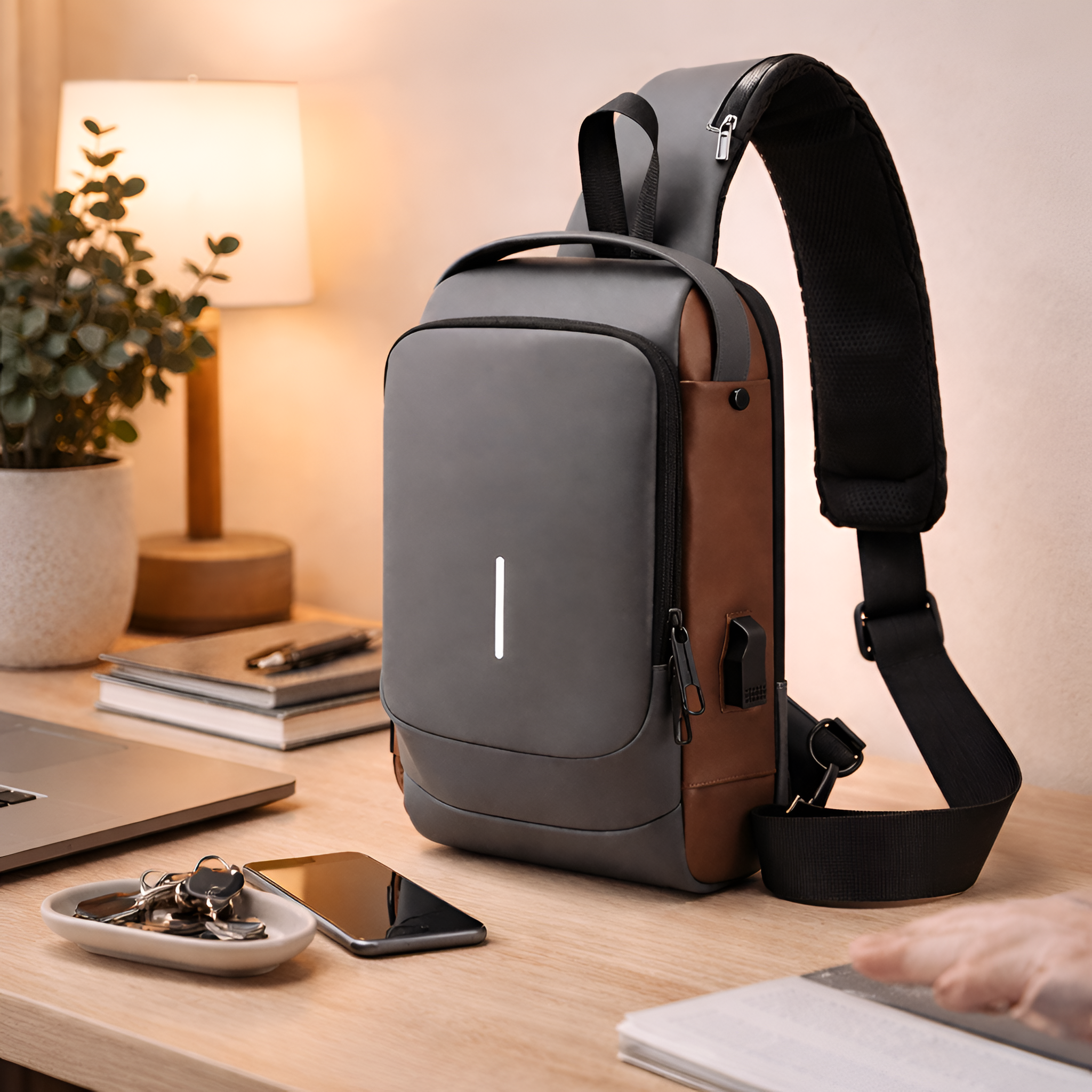 Draven - Bolso Bandolera Antirrobo USB para Hombre Multifunción