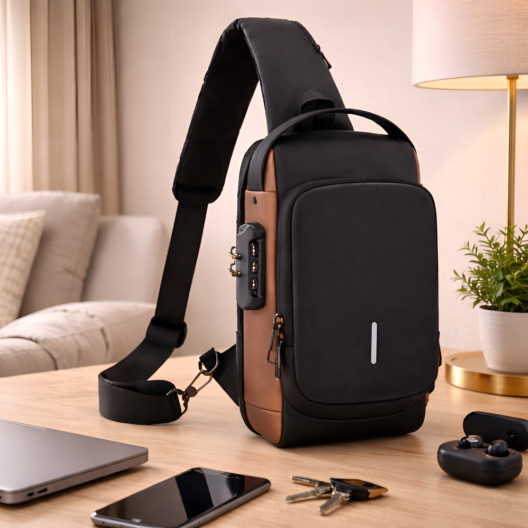Draven - Bolso Bandolera Antirrobo USB para Hombre Multifunción