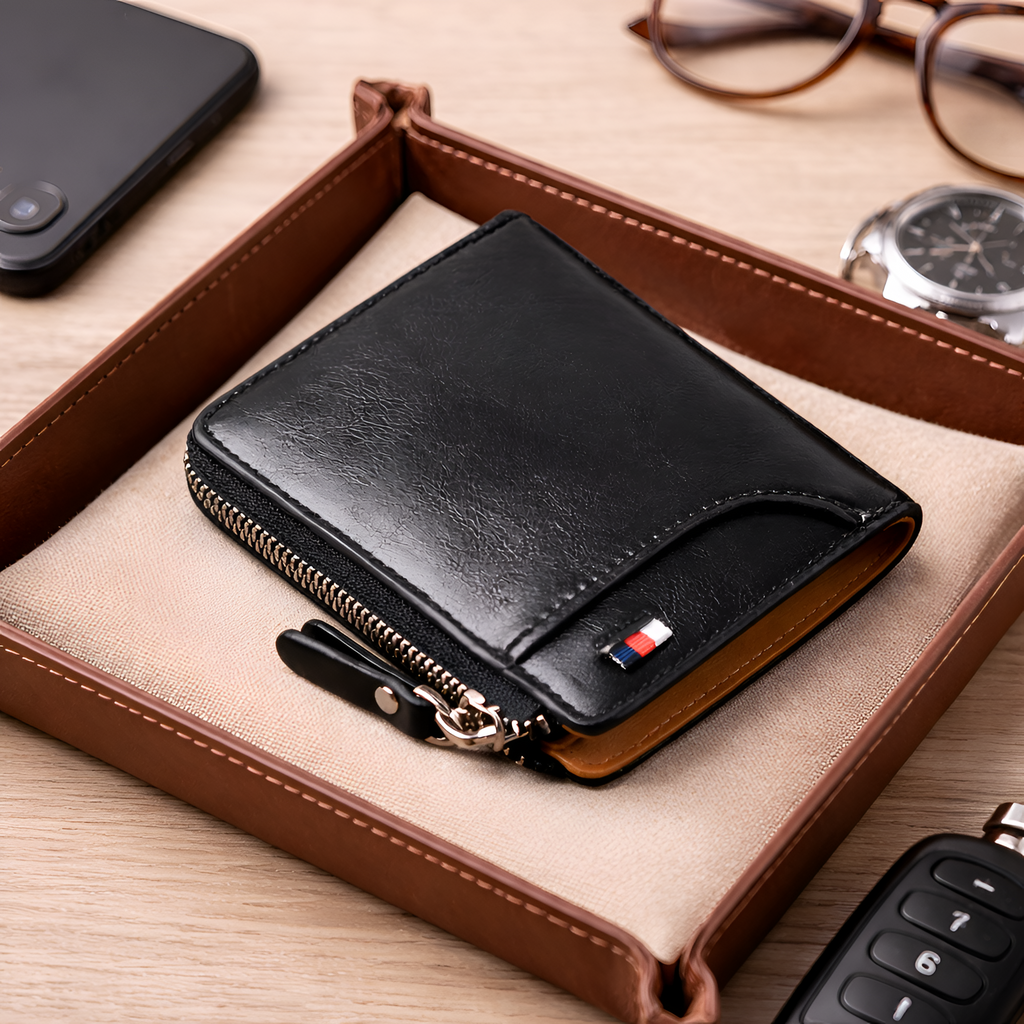 Leone - Billetera de cuero para hombre con cremallera