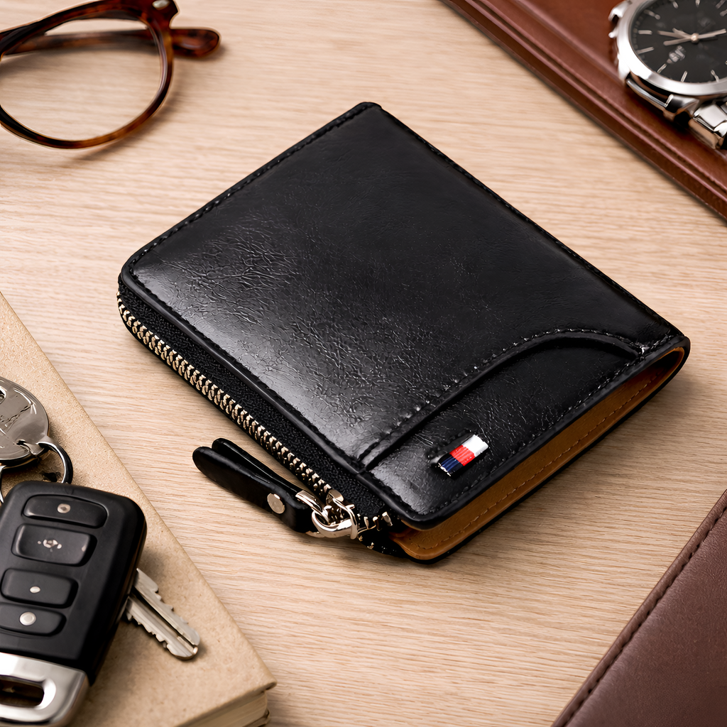Leone - Billetera de cuero para hombre con cremallera