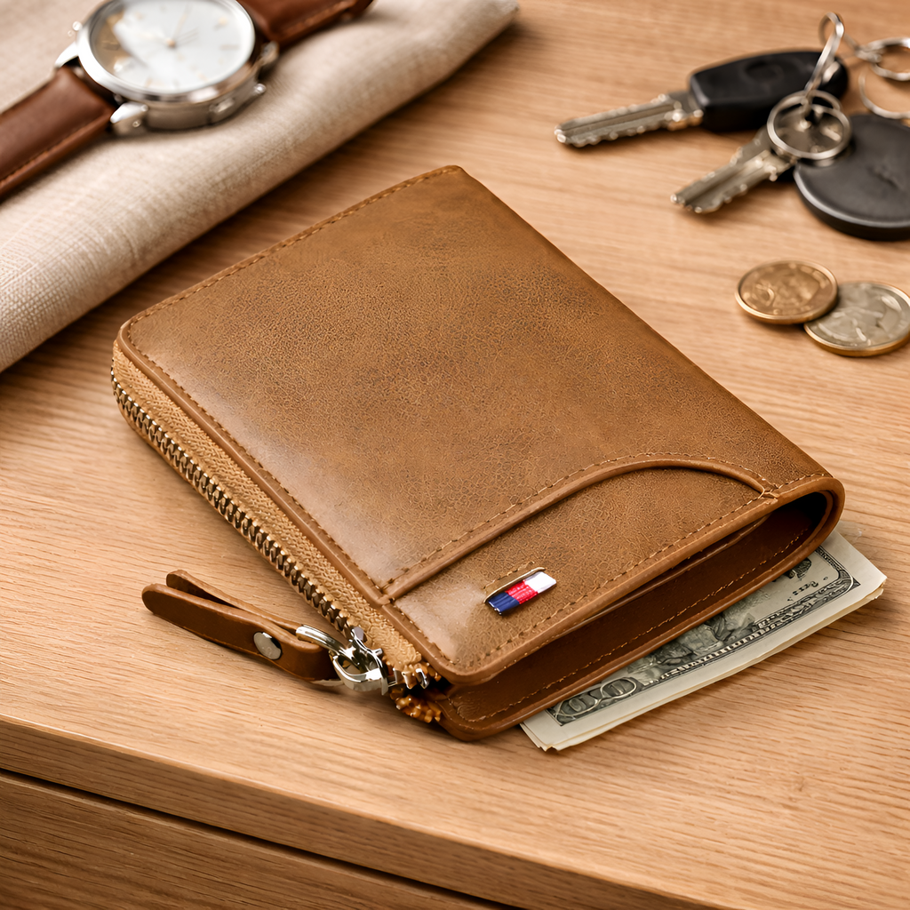 Leone - Billetera de cuero para hombre con cremallera