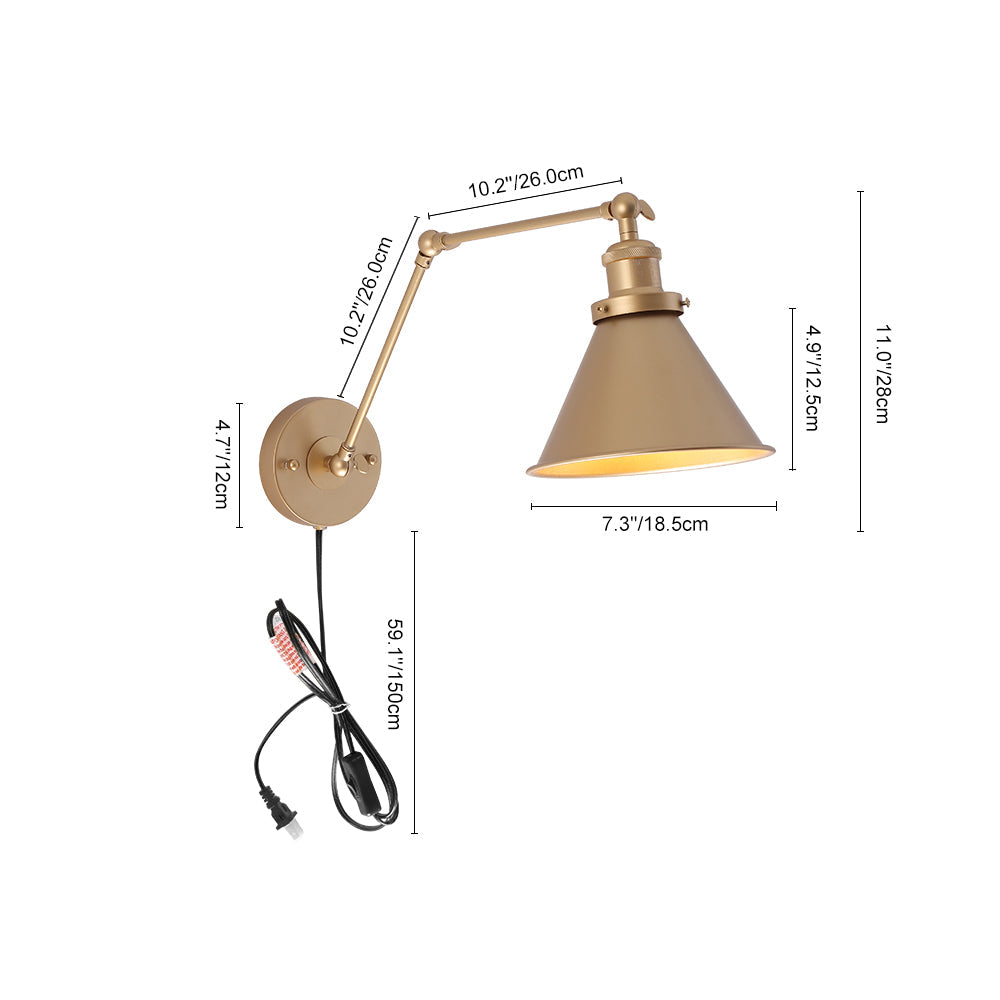 Luz de Pared de Brazo Oscilante con Cono de 1 Luz de Estilo Mid-Century para Dormitorio